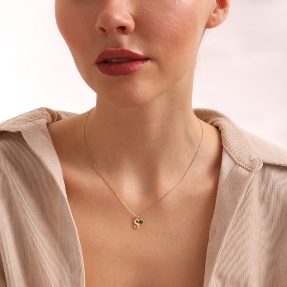 Intial Necklace, Birthstone Necklace, Gift